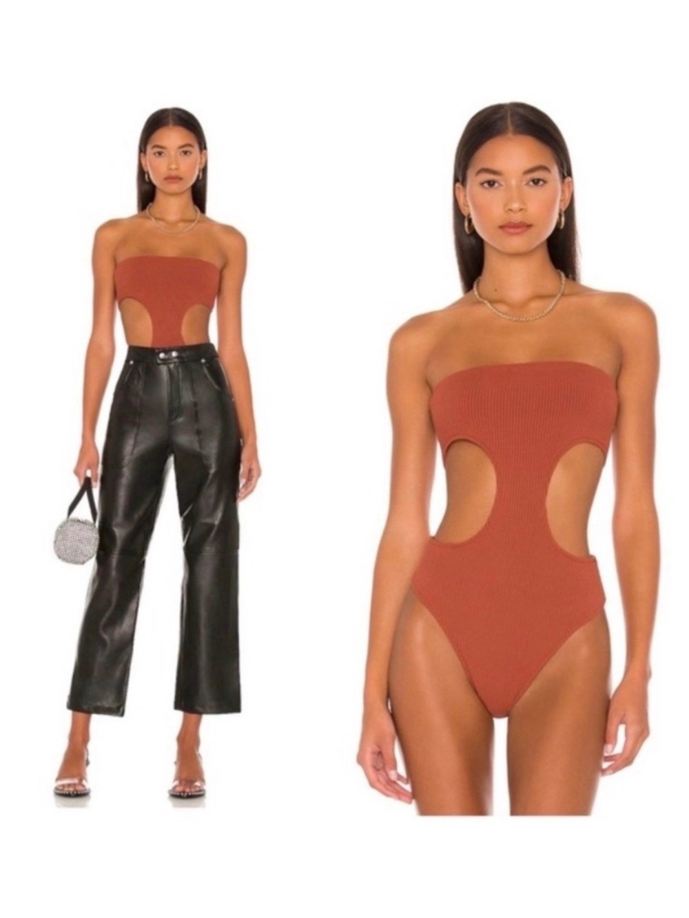 NWOT Darcey Cutout Ribbed Bodysuit - Rust